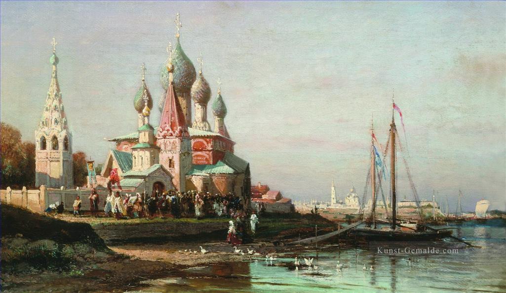 Osterprozession in yaroslavl 1863 Alexei Bogolyubov Stadtbild Stadtszenen Ölgemälde